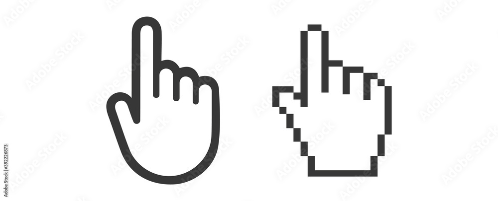 Poster hand mouse cursor icon. pointer hand cursor icons, pixelated hand cursor vector symbol isolated on w
