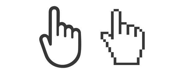 Hand mouse cursor icon. Pointer hand cursor icons, pixelated hand cursor vector symbol isolated on white background