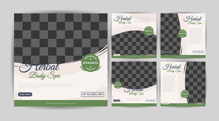 beauty Herbal body spa social media post template design bundle