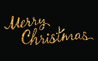 Fototapeta na wymiar Vector Merry Christmas text. Golden glitter textured inscription on black background.