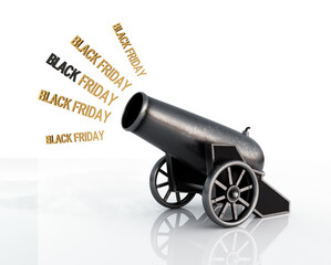 Circus cannon shooting text Black Friday, 3d illustration