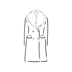 Women's coat, Fashion flat sketch. Technical drawing women's coat, vector sketch illustration