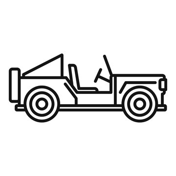 Safari hunting jeep icon. Outline safari hunting jeep vector icon for web design isolated on white background