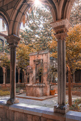 Naklejka premium Monastery Cloister in Santa Anna Church in Barcelona, Spain. 