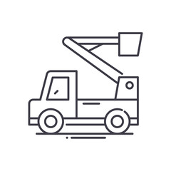 Boom lift icon, linear isolated illustration, thin line vector, web design sign, outline concept symbol with editable stroke on white background.