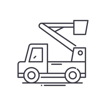 recommend clip art: Boom lift icon, linear isolated illustration, thin line vector, web design sign, outline concept symbol with editable stroke on white background.