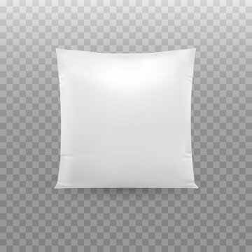 Pillow mockup isolated on a transparent background. Vector 3d realistic. Square shape. white blank template. Ready for your design. EPS10. front view.