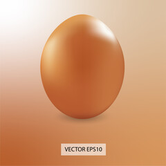 brown egg on orange background. Vector realistic illustration. Mockup. 3D template. Close up. EPS 10.