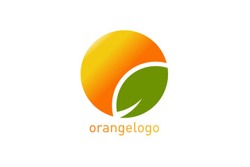 Orange logo design template, fruit and leaf illustration