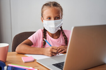 Girl have online school lesson