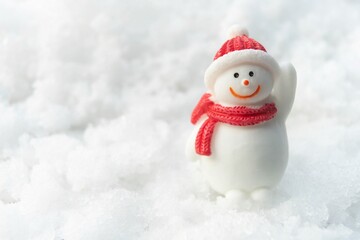 Snowman white on snow Christmas and happy new year day	