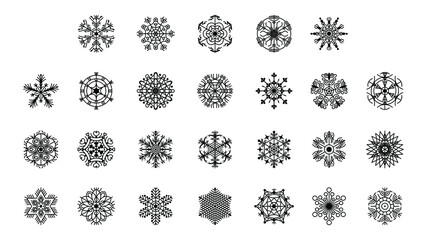 Set Black Colleciton Line Snowflake Doodle Winter Decoration Elements Vector Design Style