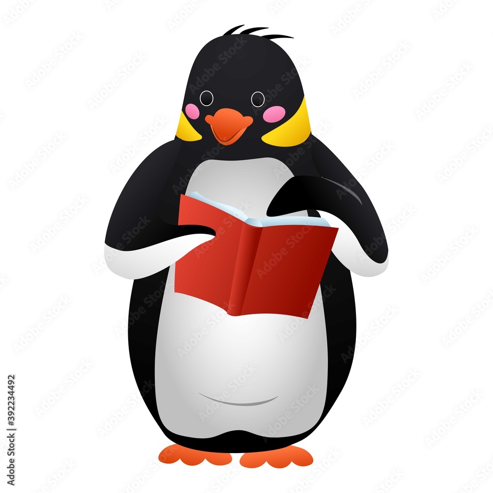 Poster penguin reads icon. cartoon of penguin reads vector icon for web design isolated on white background