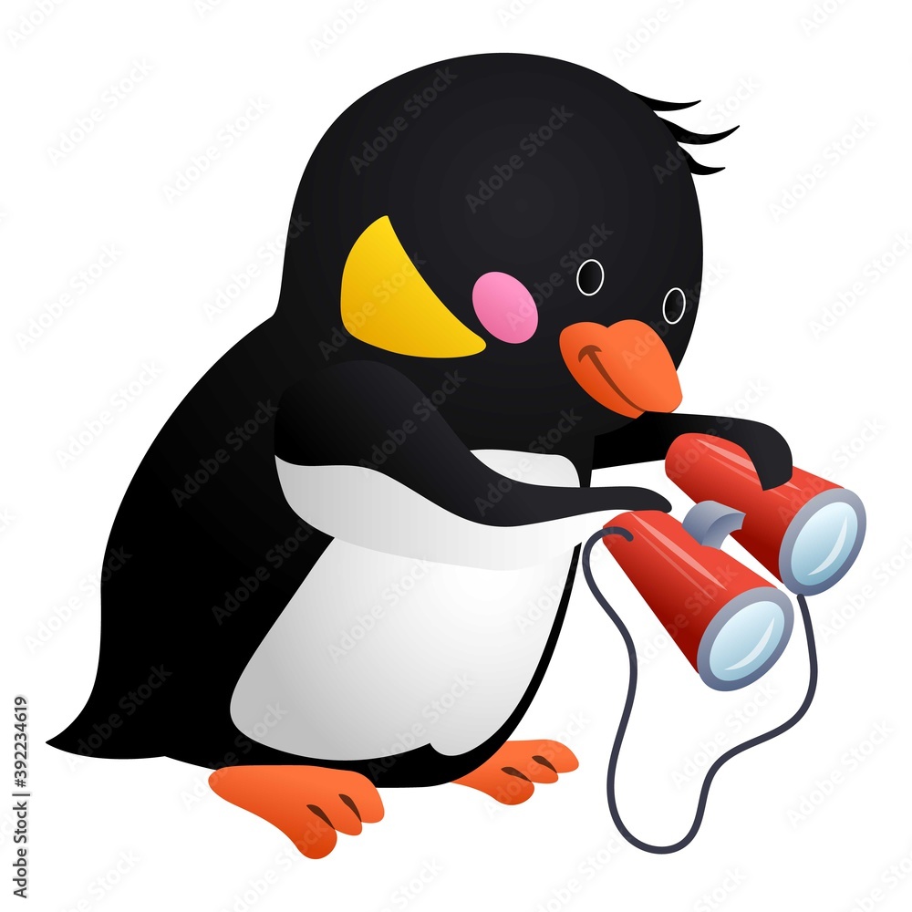 Poster penguin with binoculars icon. cartoon of penguin with binoculars vector icon for web design isolated