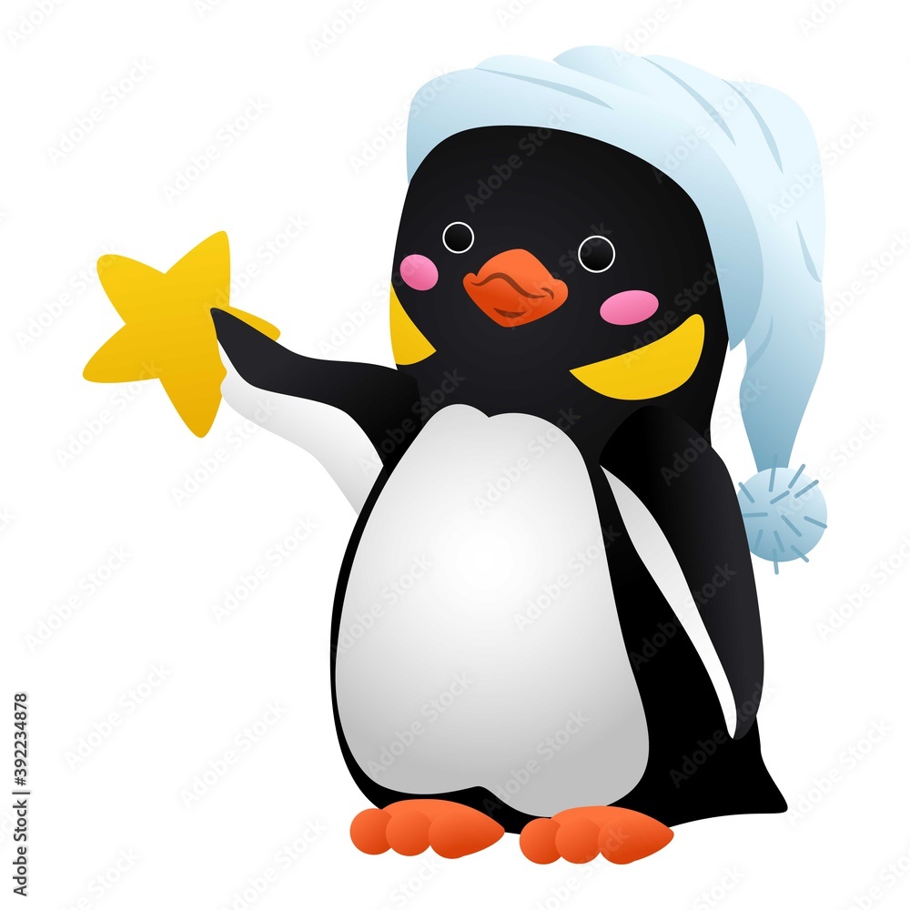 Poster penguin with star icon. cartoon of penguin with star vector icon for web design isolated on white ba