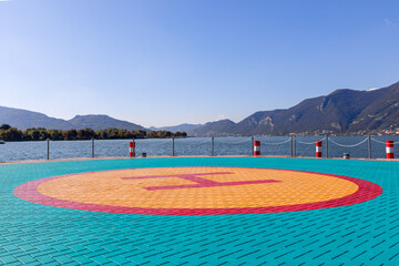 Helipad. Lakeside helicopter landing pad, heliport