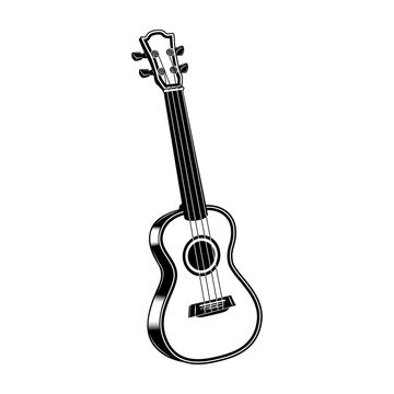 Black and white guitar vector illustration. Monochrome Hawaiian steel guitar. Hawaii and tropical vacation concept can be used for retro template, banner or poster