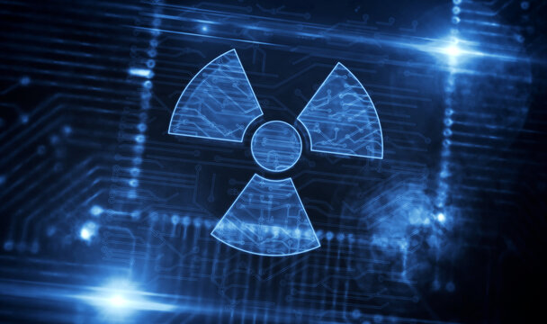 Cyber attack with nuclear symbol 3d illustration