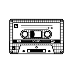 Audio cassette vector illustration. Skeleton riding skateboard, character with spray button head. Street art concept for emblems or tattoo templates © Bro Vector