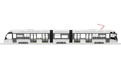 City tram 3D rendering isolated on white background. Side view. - 392238413