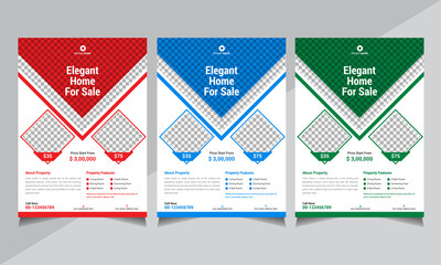 Real Estate Flyer, Home Sale Real Estate Flyer Template, Business Flyer, Red, Blue, Green
