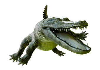 3D Rendering Green Alligator on White