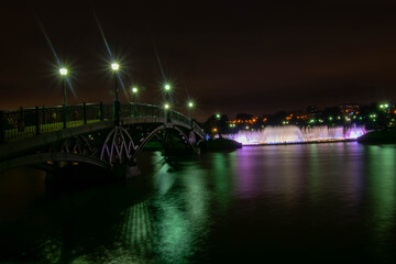 Fototapeta na wymiar bridge over the river in Tsaritsyno park at night