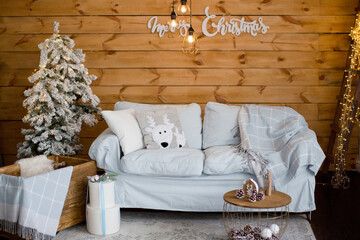 Rustic Christmas interior with decorations