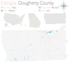 Fototapeta na wymiar Large and detailed map of Dougherty county in Georgia, USA.