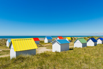 Fototapeta na wymiar Beach huts, Normandy, France