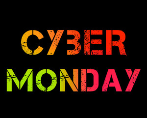 Fototapeta na wymiar Cyber Monday colored rainbow letters. Cyber Monday black background. Stensil vector letters.