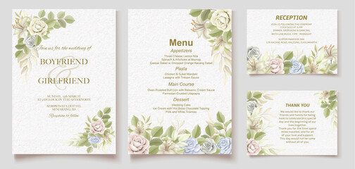 Fototapeta na wymiar Floral wedding invitation and menu template
