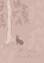 silhouette of a tree in the park, happy Easter 