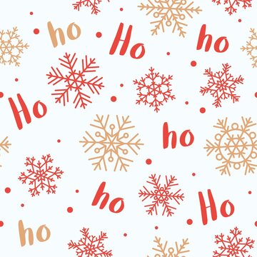 Ho-ho-ho christmas pattern with lettering and snowflakes. Vector illustration