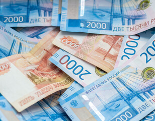 Russian paper money close-up. Rubles