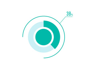 Circle Pie Chart showing 38 Percentage diagram infographic, UI, Web design. 38% Progress bar templates. Vector illustration