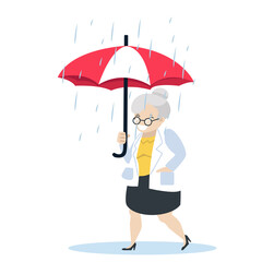 old woman with umbrella vector illustration