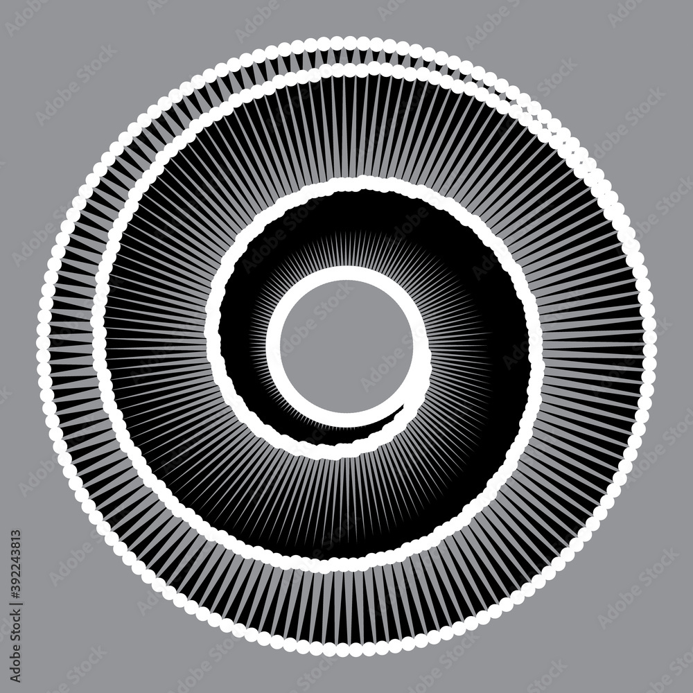 Poster Abstract background with radial lines. Logo or icon in yin and yang style.