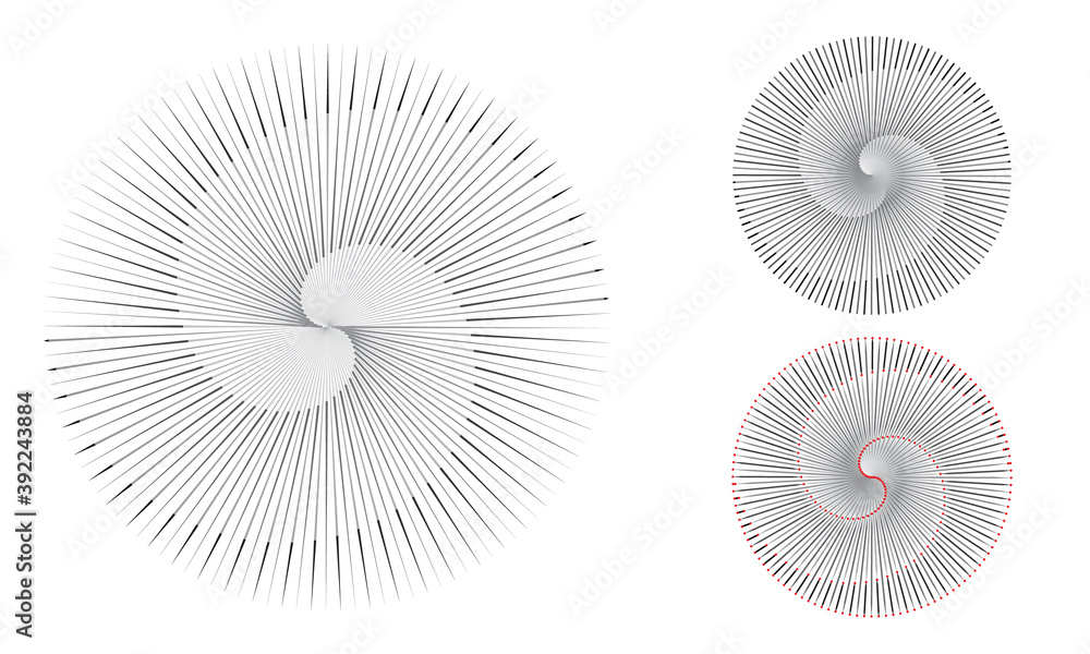 Poster Abstract swirl pattern with lines in circle. Yin and Yang style spiral.