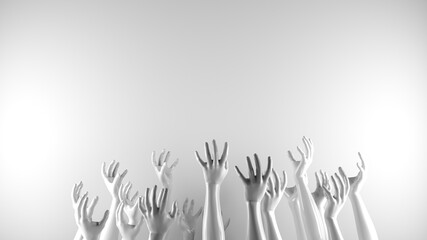 Fototapeta premium Crowd hands grabbing with white 3d background