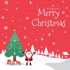 Fototapeta na wymiar Merry Christmas vector Illustration on color background. include santa, tree, snow, etc. good for banner, card, book, gift, and happiness.
