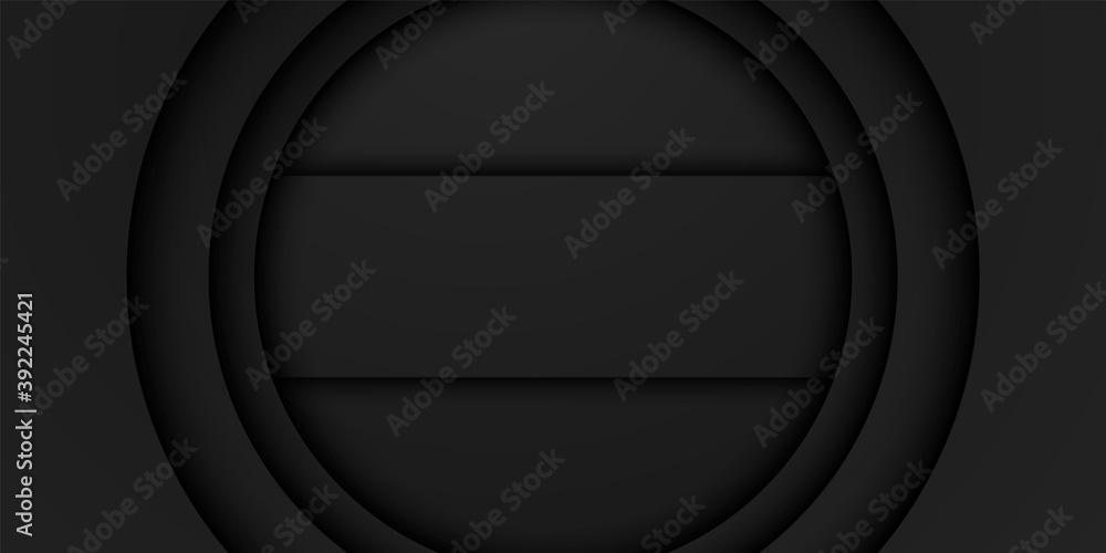 Wall mural abstract black frame background, circular overlap layer with rectangle inside, circle shape, dark mi