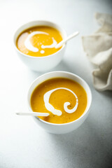 Delicious pumpkin soup with cream