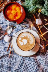 coffee and dessert in christmas decoration
