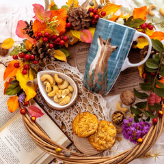 christmas table setting, cup, mug, nuts