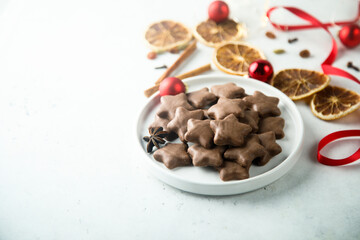 Traditional Christmas star-shaped gingerbread cookies