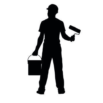 recommend clip art: Silhouette Of Worker Using A Paint Roller