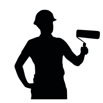 recommend clip art: Silhouette Of Worker Using A Paint Roller