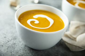Delicious pumpkin soup with cream