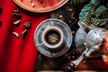 turkish coffee in christmas decoration
